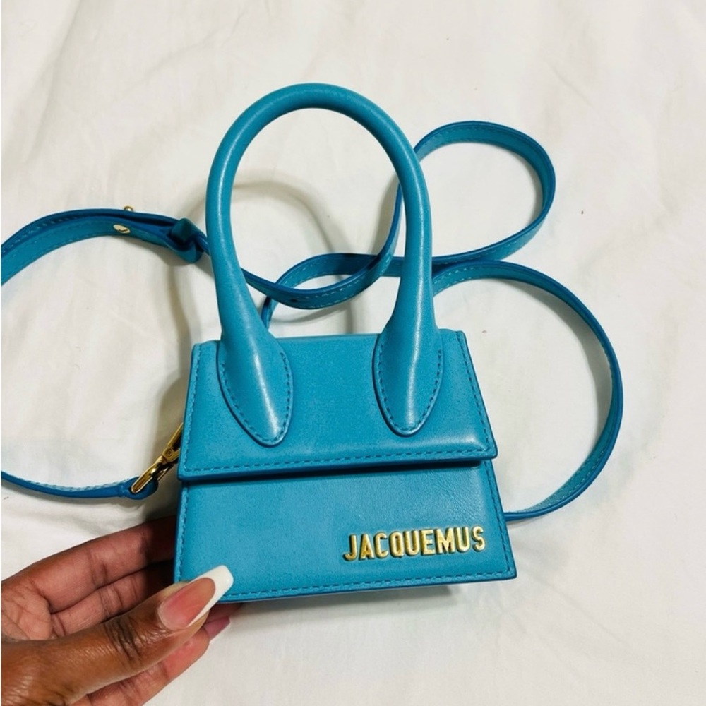 Jacquemus Blue Mini Bag with Gold Logo and Crossbody Strap